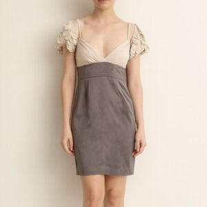 Black Halo Ruffle Sleeve Cocktail Dress Size 10 Beige Mauve Party Formal